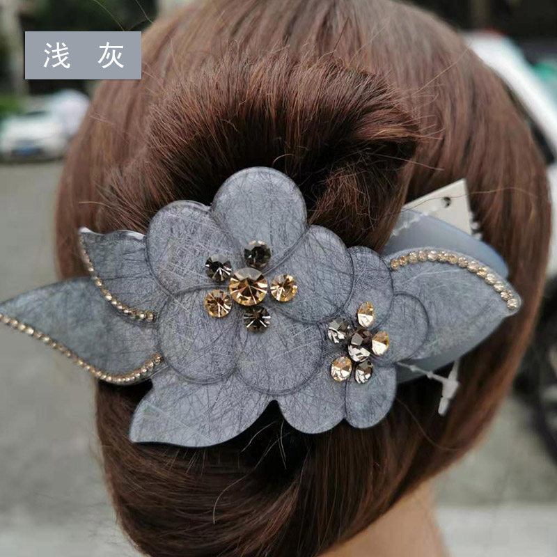 中年妈妈头饰特大号盘发双花鸭嘴夹子 抓发夹成人女士三齿发卡子