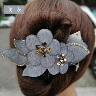 中年妈妈头饰特大号盘发双花鸭嘴夹子 抓发夹成人女士三齿发卡子