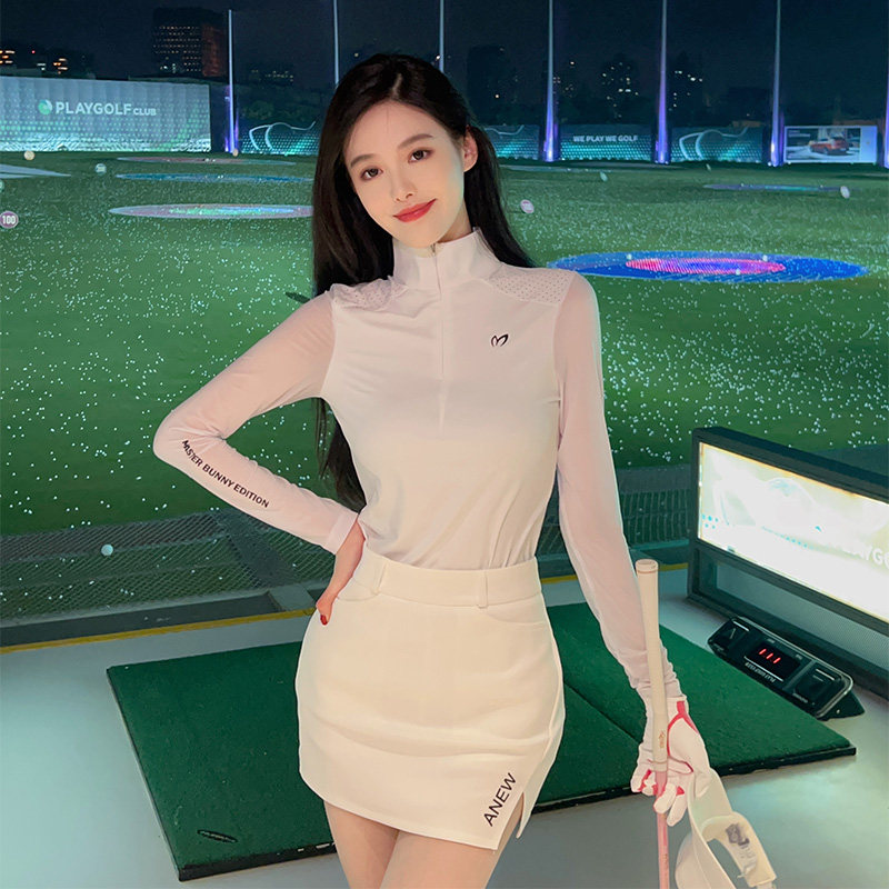 高尔夫裙20f23新夏女装冰丝白色长袖t恤上衣速干运动半身短裙子衫