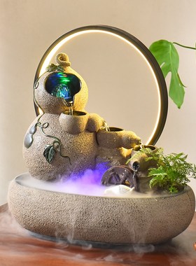 创意葫芦流水摆件招财风水轮装饰玄关茶桌柜台循环水造景开业礼物