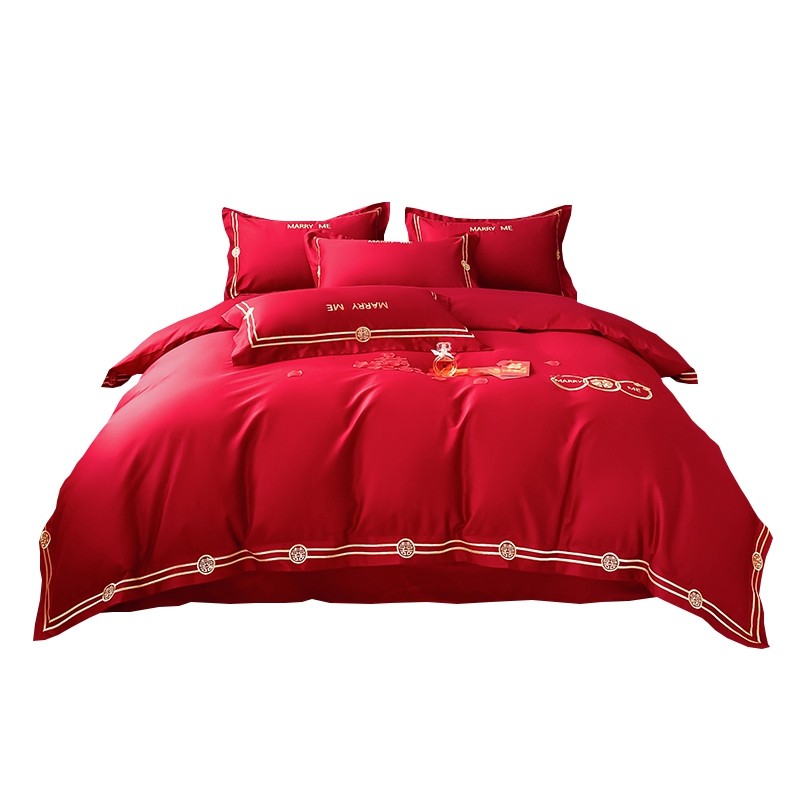 高档喜字婚庆四件套纯棉大红色被套床单全棉结婚床上用品陪嫁喜被,床上用品,婚庆床品套件,淘宝优惠券,粉丝福利购,淘宝优惠卷