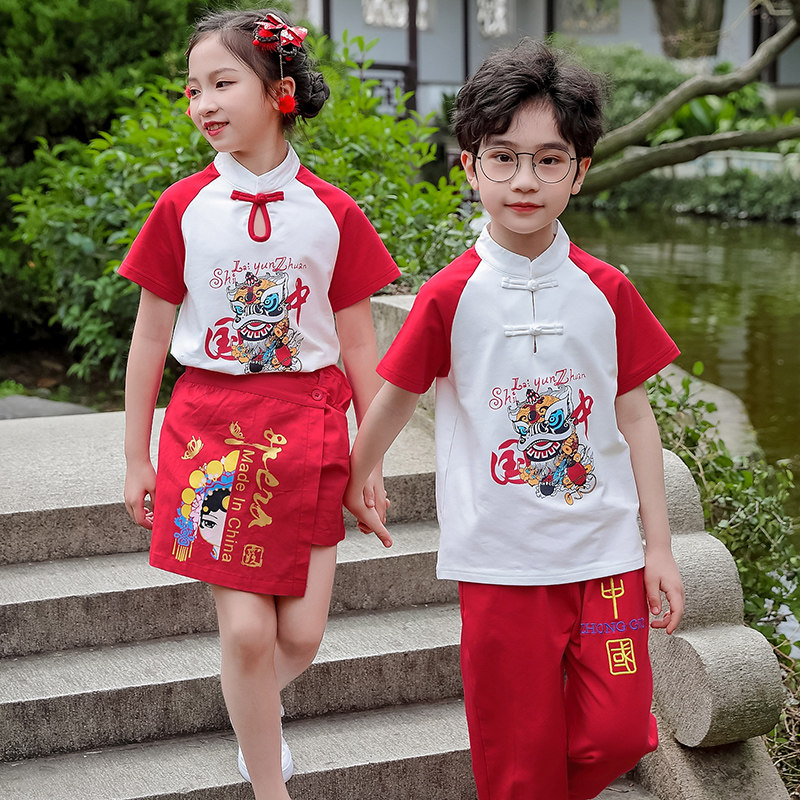 现货儿童汉服男童夏装国学服女童中国风古装改良唐装夏古风六一演