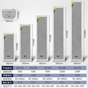 80W 新品 100Wm 130W大功率室外防水音柱定压校园广播音箱户外壁挂