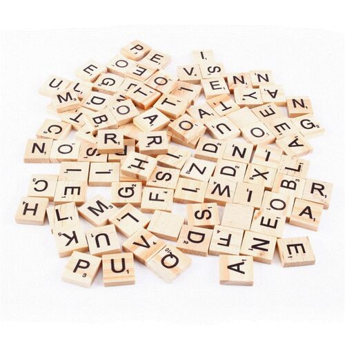 现货100pcs Wooden Alphabet Scrabble TileLs Black Letters &am
