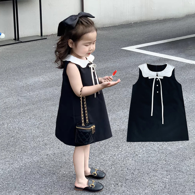 新品【气质小黑裙】经典小黑裙女童无袖连衣裙生日公主.裙夏背心