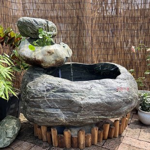 富贵绿原石庭院造景流水摆件中式 饰水系景观 禅意小院鱼池循环水装