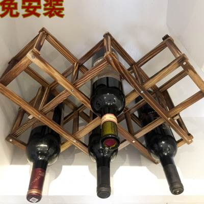 实木碳化红酒架摆件n创意葡萄酒架 家用酒瓶收纳层架欧式洋酒架