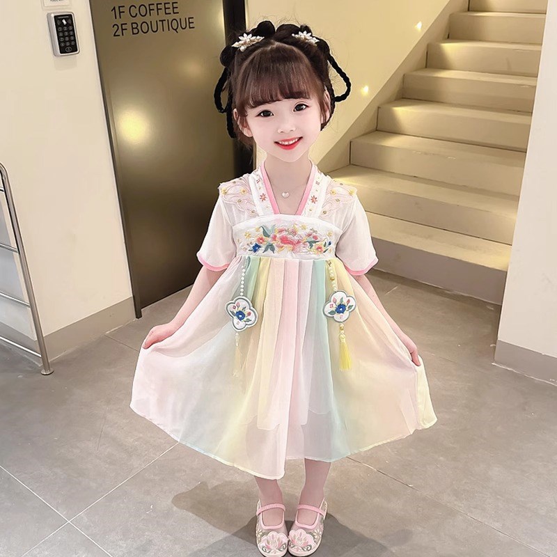 女童甜美连衣裙2024新款女孩儿童古装古风公主裙夏季汉服超仙裙子
