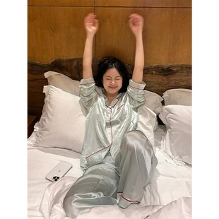 长袖 夏冰丝凉感夏季 长裤 家居服春装 网红款 2025年新款 高级睡衣女款