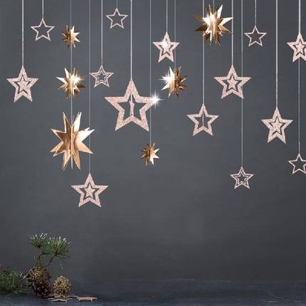 极速Rose gold hollow stars paper garland banners hanging on