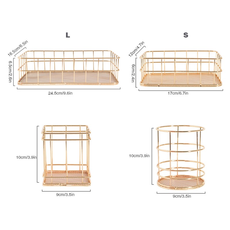 推荐Rose Gold Iron Art Nordic Makeup Organizer Basket Eyelin-封面