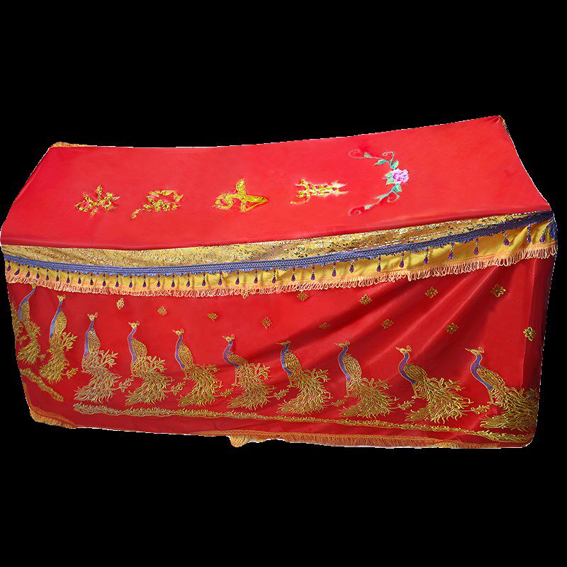 棺罩高档双纱男女款刺绣龙凤金山带流苏棺盖布棺材罩子殡葬用品