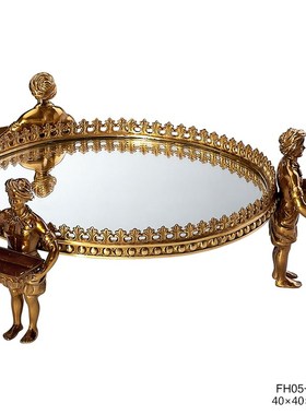 茱莉安欧式法式艺术铜三人镜面托盘别墅客厅茶几装饰工艺摆件