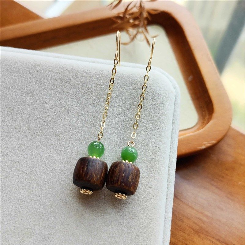 天然沉水级富森红土沉香耳环和田碧玉耳饰古典风新中式耳饰高级感,饰品/流行首饰/时尚饰品新,沉香,淘宝优惠券,粉丝福利购,淘宝优惠卷