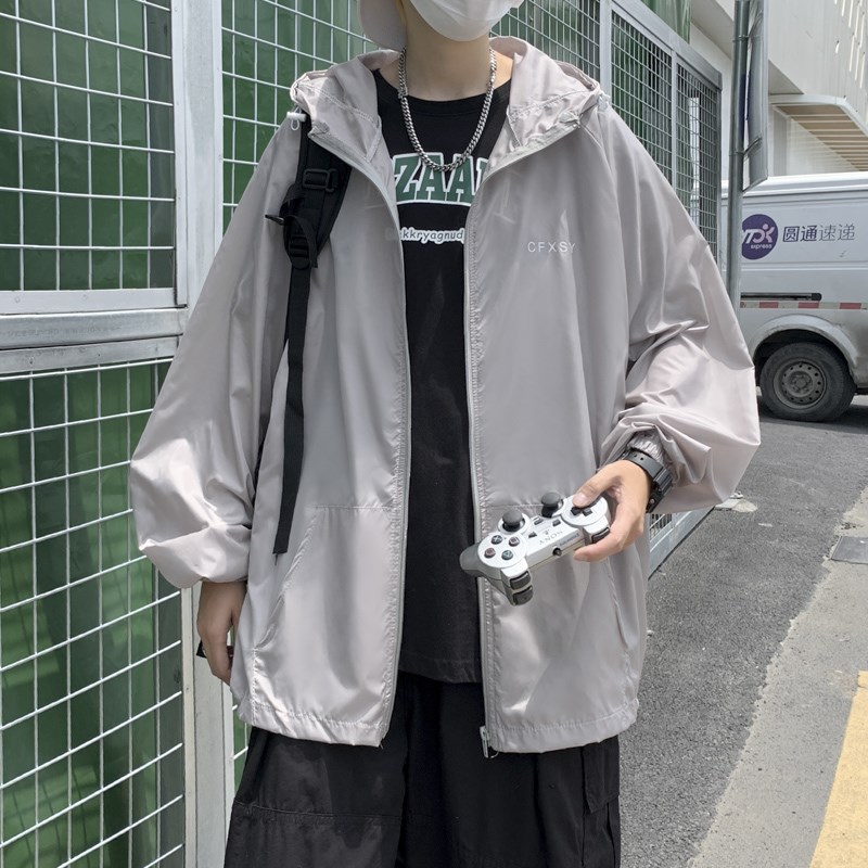 小众高货男士防晒衣外套男夏季薄款宽松潮流休闲防紫外线白色风衣
