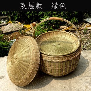 手提竹篮竹编篮子结婚p带盖拜神篮闽南拜拜户外郊游野炊采摘跨境
