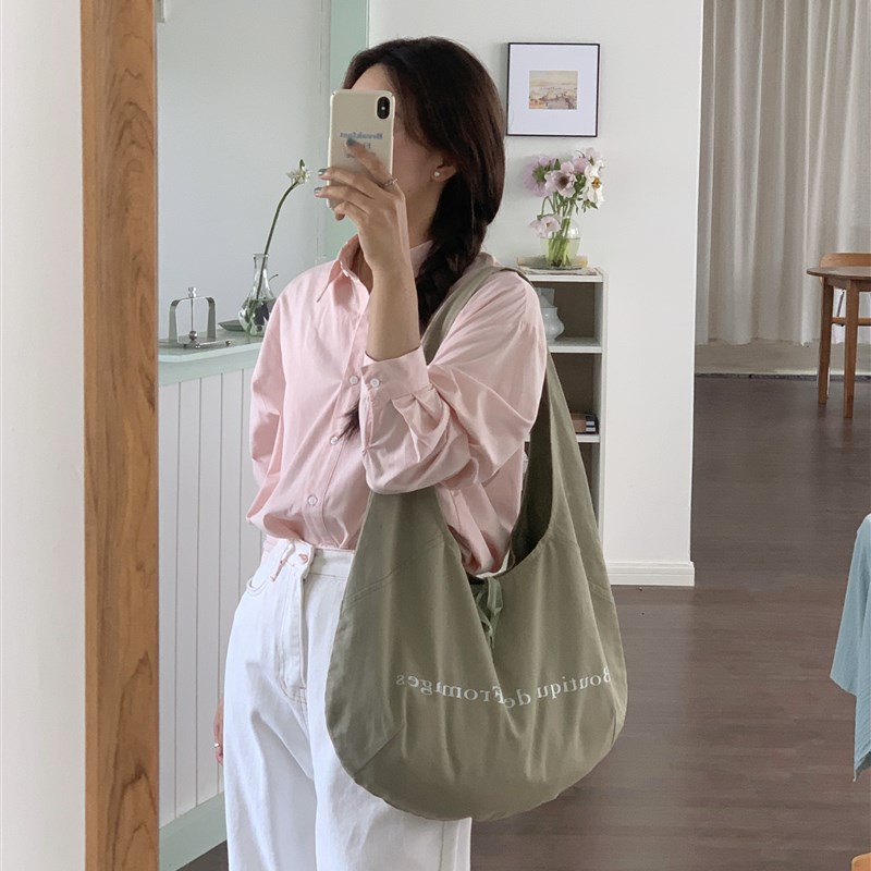 定制款~韩系大容量帆布包女夏天单肩H包松弛感斜挎包通勤小众包包