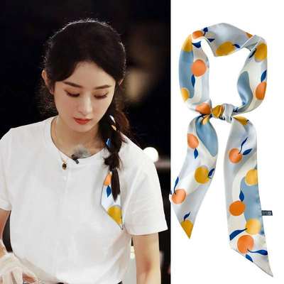 极速Yang Chaoyue's same thin and narrow silk scarf and long