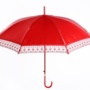 新娘结婚红伞传统中式长柄蕾丝C红伞婚礼婚庆出嫁红伞新郎黑伞