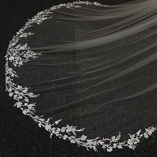 新娘结婚拖地长蕾丝头纱定制韩式简约蕾丝花边头饰