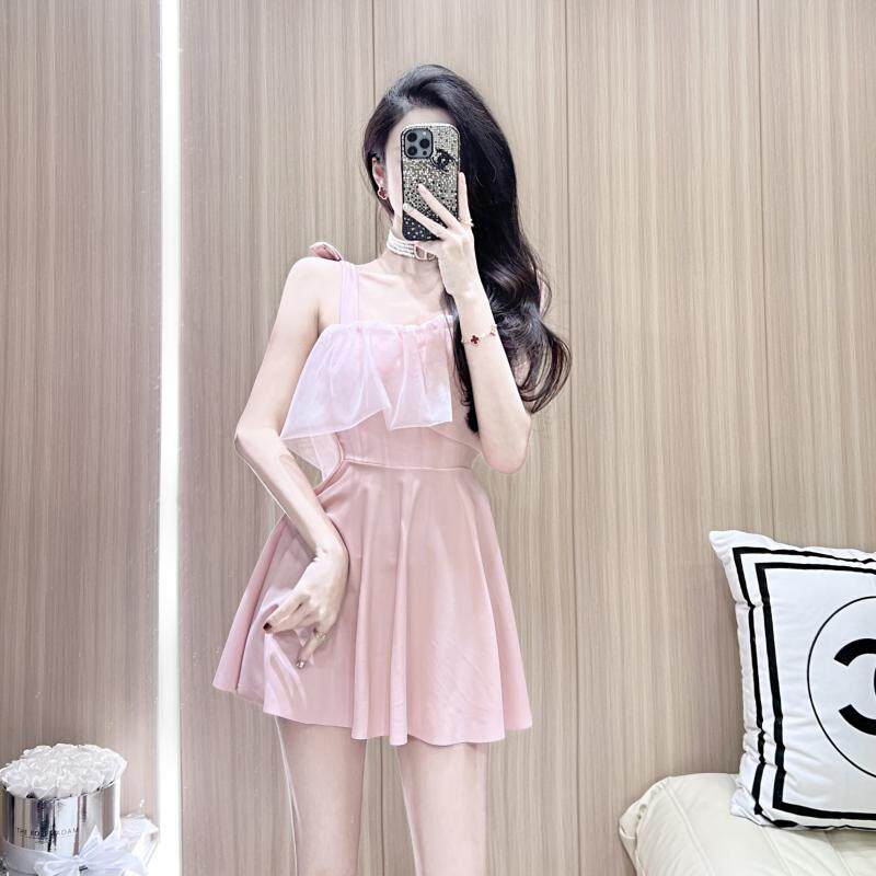 少女泳衣2023新款连体裙式平角遮肚显瘦保守学生可爱日系温泉泳装