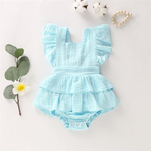 新品0-24M Newborn Baby Girl Ruffle Romper Backless Solid Col