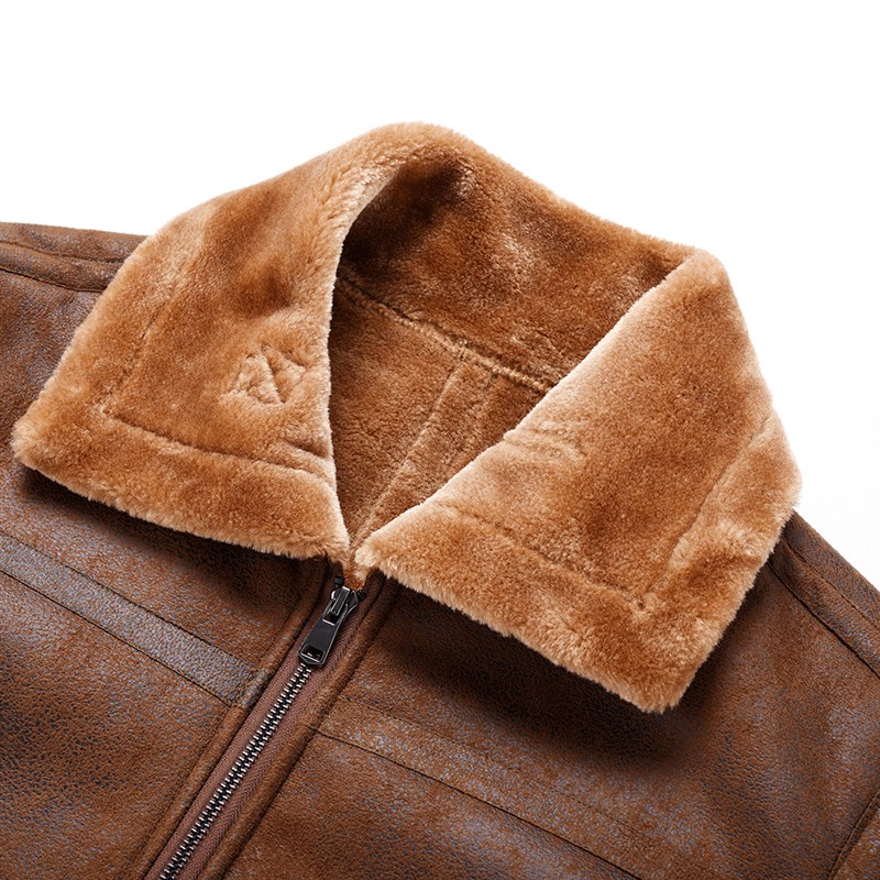 网红Men Autumn New Fashion Outwear Vintage Warm Fleece Leath