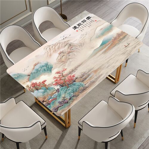 7L8K山水画pvc桌布防水防油防烫免H洗餐桌垫茶几垫软玻璃塑料台布