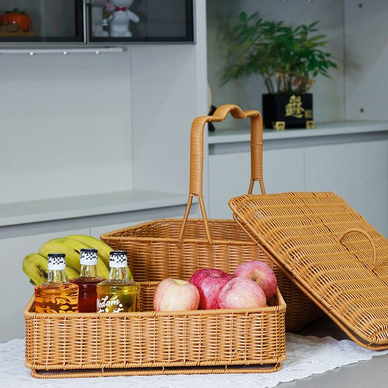 双层带盖大号仿藤编制野餐篮奉供拜神篮拜祖公篮拜山篮拜拜手提篮,收纳整理,购物篮,淘宝优惠券,粉丝福利购,淘宝优惠卷