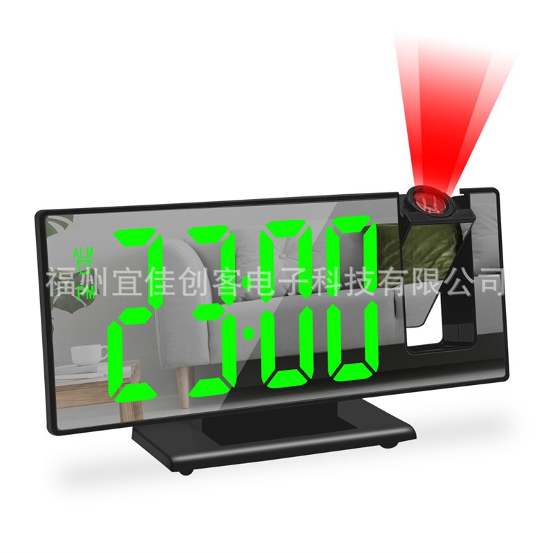 SUFA 프로젝션 알람 시계 새로운 거울 대형 스크린 디스플레이 침묵 스누즈 전자 시계 다기능 지능형 디지털 야간 조명