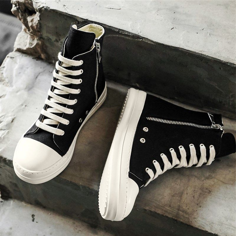 高帮鞋男鞋夏季小众板鞋新款美式潮流厚底侧拉链国潮酷街头帆布鞋