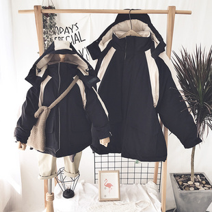 反季羽绒服亲子装加厚男女r童2020新款洋气儿童中长款童装黑色外