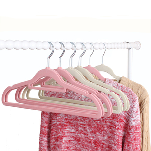 加厚植绒衣架家用防滑无痕绒面日式女士衣柜衣挂38cm塑料可旋转