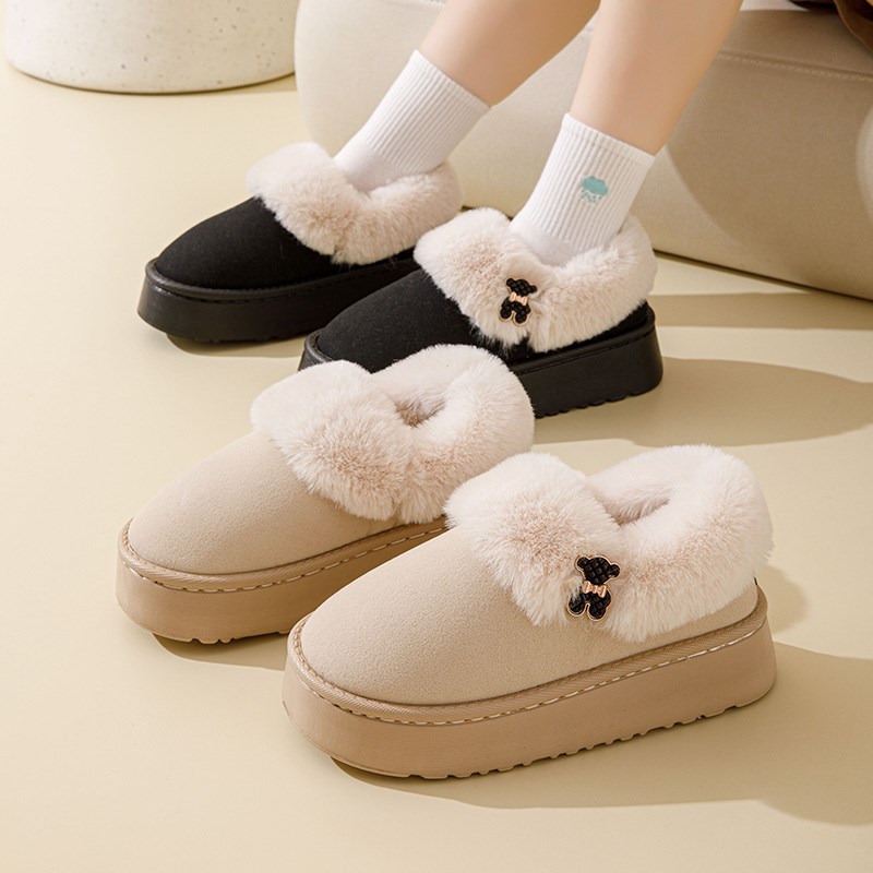 厚底毛绒棉拖鞋女冬季2024新款室内家居防水保暖包跟雪地靴女外穿
