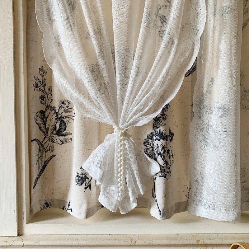 法式美式纱布一体双层窗帘遮光布魔术贴蕾丝飘窗阳台客厅书房厨房,居家布艺,定制窗帘,淘宝优惠券,粉丝福利购,淘宝优惠卷