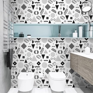加厚自粘北欧简约墙纸厨房防油贴纸浴室卫生间防水瓷砖贴纸地板贴