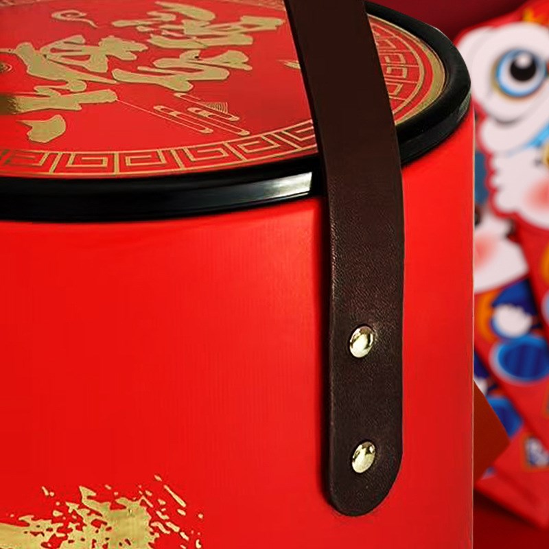 新年礼盒红色大抱抱桶p年货坚果零食园形包装圆筒烫金抱富礼品盒