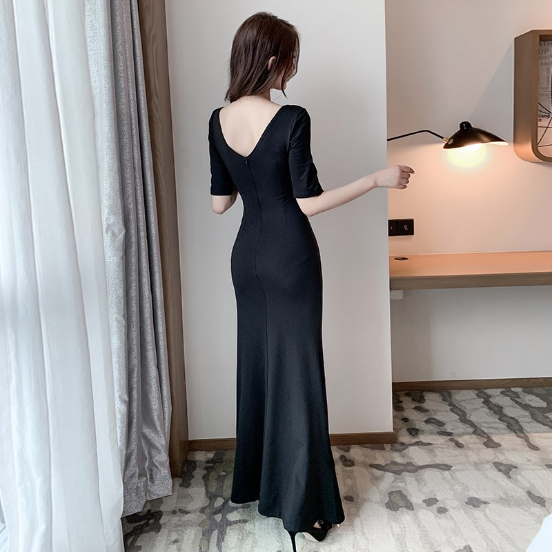 现货夜总店性感长款连衣裙晚礼服桑拿足浴足疗技师工作服夜场气质