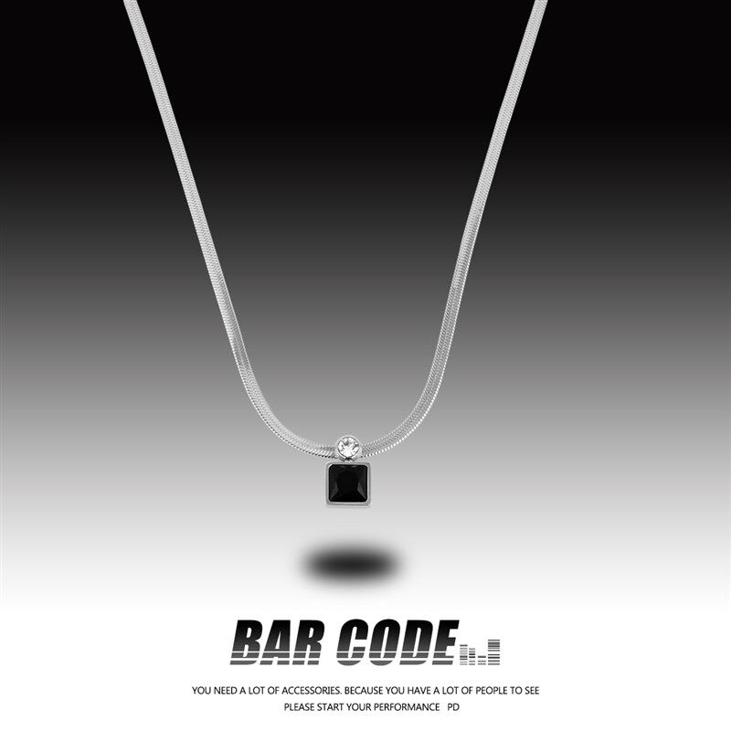 BAR CODE 镶嵌黑色宝石项链男潮ins简约小众个性高级感锁骨链女