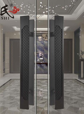 中式玻璃门拉手仿古大拉手祥云大门拉手古铜扶手黑色酒店木门把手