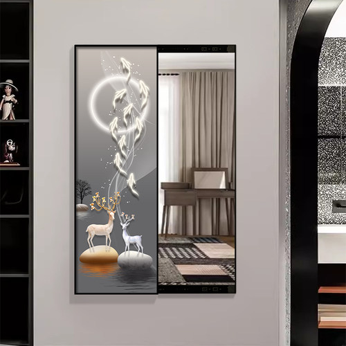 轻奢鹿隐藏式全身镜家和富贵隐形B推拉镜子挂画卧室壁画隐形穿衣
