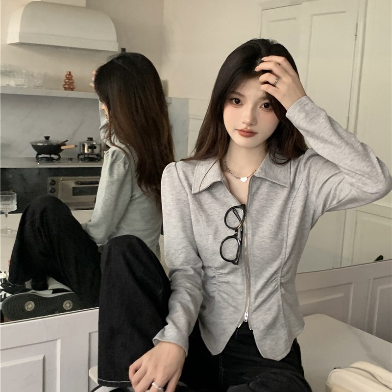 现货大码微胖设计感小众翻领不规则长袖正肩衬衫女胖MM显瘦上衣T