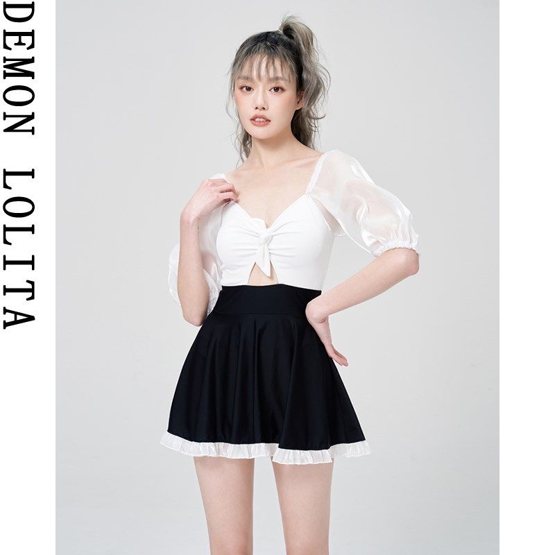 网红风连衣裙式保守泳衣女夏仙显瘦长袖纯欲风遮肉高级感游泳衣,运动/瑜伽/健身/球迷用品,连体泳衣,淘宝优惠券,粉丝福利购,淘宝优惠卷