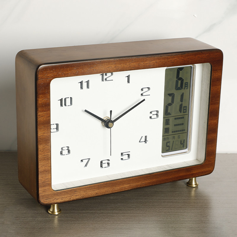 2023新款实木桌面小座钟万年历简约时尚台钟摆件复古黄铜配件钟表,家居饰品,台钟/闹钟,淘宝优惠券,粉丝福利购,淘宝优惠卷