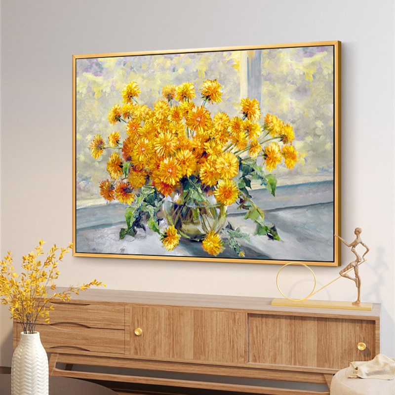 手绘花卉油画客厅玄关抽象装饰画卧室床头别墅轻奢挂画厚油肌理画图片