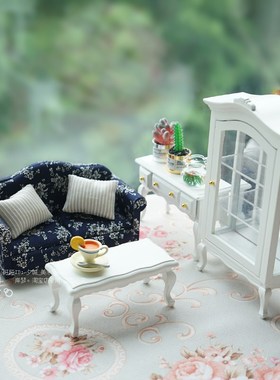 娃娃屋微缩12分模型茶几沙发迷你下午茶台灯欧式客厅场景小摆件