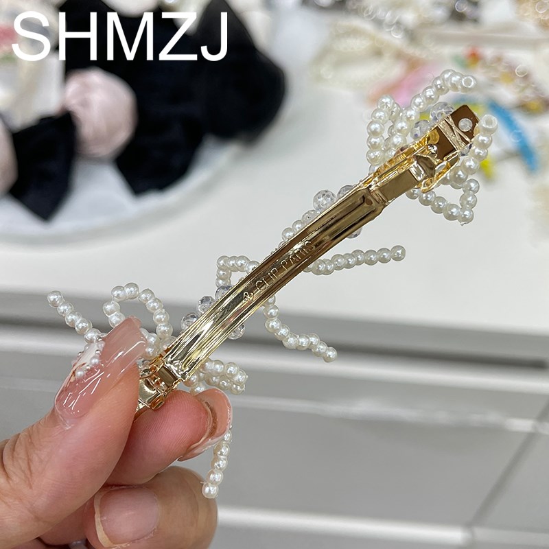 网红少女简约风气质珍珠发夹女边夹一字夹串珠头饰小女孩发卡