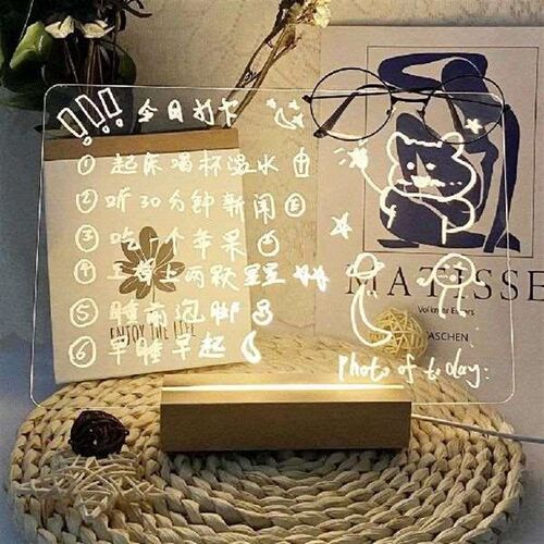 小众高货15cm Long Acrylic Wooden Lamp Base 3D Led Night Lamp