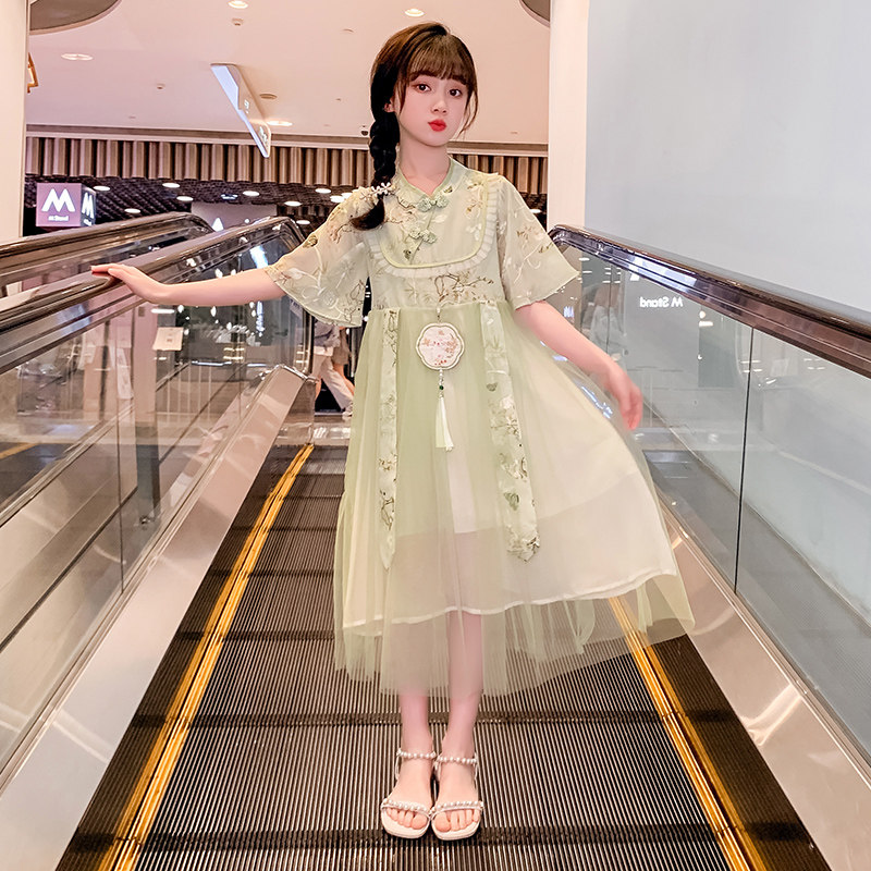 现货儿童汉服女童夏季连衣裙2023新F款中国风古风纱裙中大童超仙