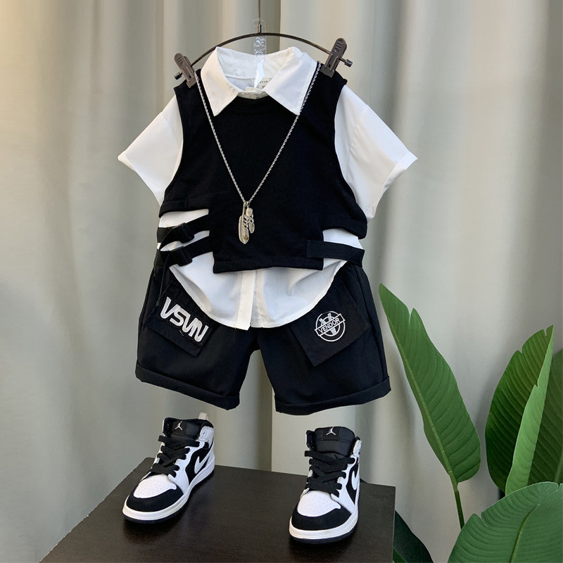 热销男童夏装2023新款洋气宝宝网红时髦衣服潮男孩儿童痞帅时尚三